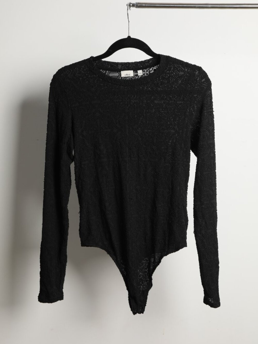 Wilfred Aritzia Black Sheer Floral Lace Long Sleeve Bodysuit L